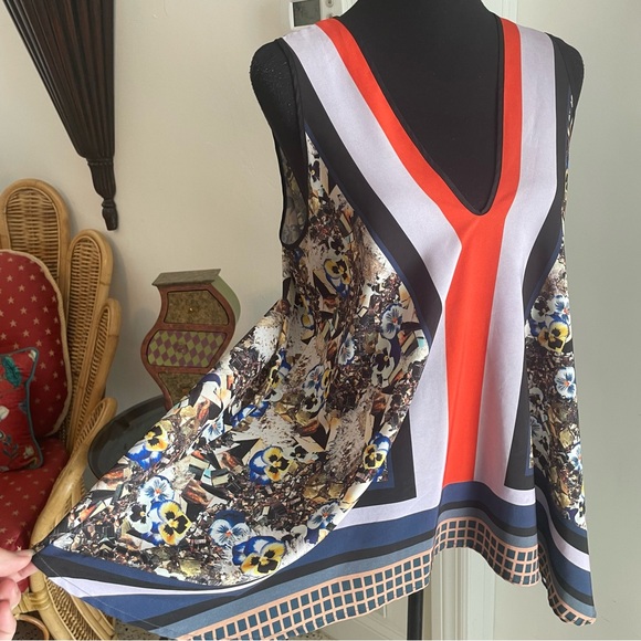 Anthropologie CLOVER CANYON Sleeveless Print Swing Top! Floral and Stripes. Med - Picture 2 of 12